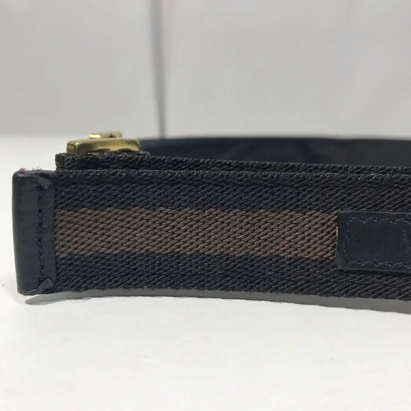 Authentic Gucci Woven Web and Leather Black & Chocolate Brown Logo Stripe Belt Gucci | Accessories | Authentic Gucci Woven Web And Leather  main image 4